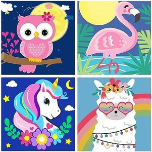 4 Pack Animal Paint by Numbers for Kids Ages 4-6 Girls，Paint by Number for Kids Beginners Easy Acrylic Paint Numbers Canvas Arts Ages 8-12, Oil Painting Paint by Number Kits for Wall Decoration 8x8