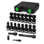 TecoTek 19 PCS 1/2" Drive Shallow Universal Impact Socket Set, Swivel Socket Set, Metric Socket Set with Flexible Wobble, 10-24mm, Cr-Mo Steel, Includes Extension Bars and Adapter