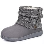 FamilyFairy Women's Woolen Yarn Knit Bootie Slippers Comfy Warm Plush Fleece Memory Foam House Shoes for Indoor Outdoor(Medium / 7-8, Dark Gray)