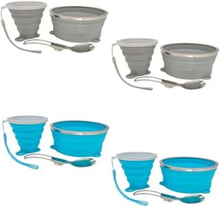 Cagelya Mess Kit for Camping Silicone Collapsible Bowl Collapsible Cup and Stainless Steel Spoon for Backpacking Outdoor Hiking Traveling and Picnic - 4 Pack