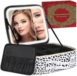 MAYFIY Travel Makeup Bag with LED Mirror and Train Case Cosmetic Organiser with 2X3X Magnifying Mirror and Separate Makeup Brush Panel, Portable Adjustable Divider Storage Bag, Updated Black