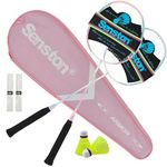 Senston Badminton Rackets Set of 2, Graphite Shaft Badminton Racquets Including Badminton Bag, 2 Badminton Shuttlecock, 2 Racquet Grip（Pink/Blue）