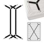 FeelAtHome Bed Sheet Holder Straps Criss-Cross - Sheets Stays Suspenders Keeping Fitted Or Flat Bedsheet in Place - for Twin Queen King Mattress Holders Elastic Clips Grippers Fasteners Garters Bands