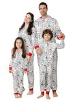 VNVNE Matching Christmas Onesie Pajamas for Family/Couples/Women/Men, Xmas Holiday Reindeer Striped Adults Pjs Sleepwear, White Ho, XX-Large