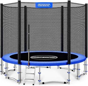 MONZANA® 12ft Complete Trampoline Set | 366cm With Safety Net Access Ladder Edge Cover Spring Tool | Home Childrens Garden Outdoor | Blue Black