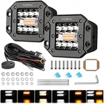 EverBrite 2PCS 48W Led Light Pods Flush Mount, Spot Flood White Amber Strobe 6 Modes with Memory Function, Off Road Fog Driving Light for Truck Car ATV SUV Cabin, 16AWG Wiring Harness Kit- 2 Leads