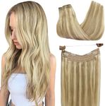 GOO GOO Hair Extensions Human Hair Light Blonde Highlighted Golden Blonde 16 Inch 95g Wire Hair Extensions Secret Real Extensions with Line Invisible Hairpiece
