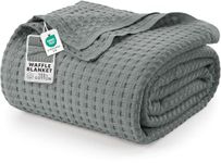 Utopia Bedding Cotton Waffle Blanket 300 GSM (Cool Grey - 228x213 cm) Soft Lightweight Breathable Bed Blanket Big Size Layering Any Bed for All Season