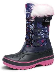 DREAM PAIRS Boys Girls Snow Boots Waterproof Outdoor Warm Cozy Anti-Slip Mid Calf Faux Fur Lining Insulated Winter Shoes for Little/Big Kids,Size 10 Toddler,Navy/Fuchsia,KRIVER-1