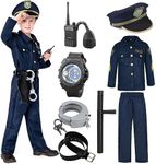 Amtum Police Costume Kids Policeman Uniform Kids Police Officer Costume With Cop Pretend Play Costume Accessories For Kids Halloween Dress Up Set Role Play Officer,Blue-L