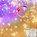 CCILAND Cluster Fairy Lights Battery Operated, 3M 200 LED Warm White & Multicolor Cluster String Lights Color Changing Firecrackers Lights with Remote for Bedroom Window Party Tree Decor