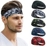 Beister Sports Headbands for Men & Women (5 Pack), Moisture Wicking Sweatbands, Elastic Non Slip Sweat Bands, Athletic Workout Fashion Wide Hair Bands for Running, Cycling, Basketball, Yoga