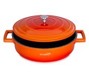 Non-Stick Shallow Casserole Dishes with Lids Oven Proof -28cm -4.1L Cast Aluminium Oven Dish, Stainless Steel Base - Induction - Lighter Than cast Iron Casserole Dish with lid (Orange)