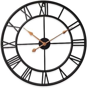 Evursua 24 inch Thicken & Heavy Large Metal Wall Clocks for Living Room Decor Large Decorative Clock Oversized,Big Roman Numeral Non Ticking (Black)