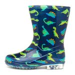 shoezone - Tornado Kids Dinosaur Navy & Green Welly - Size 8 Child UK - Multicolour