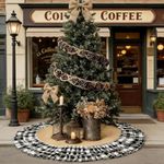 yuboo Burlap Buffalo Plaid Tree Skirt with 2-Layer Ruffle Border Large Christmas Tree Mat 48 inches for Halloween Fall Christmas Black White Decorations