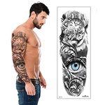 Eye on Time Temporary Tattoo Sleeve - Clock Blue Eye Full Arm Black Waterproof Transfer for Men Women Kids Fancy Dress Fake Tattoo