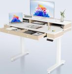 ARTIKEL Valor Electric Height Adjustable Standing Desk with Storage Drawers & Shelves| Sit-Stand Desk for Home Office |Ergonomic Workspace Table with Wheels|120x60cm|White & Beige