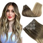 GOO GOO Seamless Clip in Hair Extension Real Human Hair, 22inch 110g 7pcs Hair Extensions Clip in, Remy Human Hair Extensions Clip in, Natural Human Hair, 3/8/613 Blonde Ombre