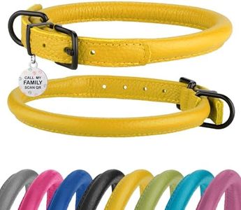 BronzeDog Rolled Leather Dog Collar Soft Round Rope Pet Collars for Small Medium Large Dogs Cat Puppy Kitten Black Blue Pink Green Yellow Grey (16" - 18", Mustard Yellow)