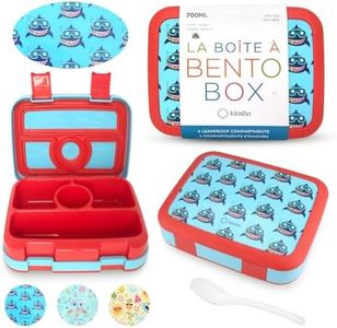 Bento Lunch Box for Kids Toddlers Boys, 4 Portion Sections Secure Lid, Microwave Safe BPA Free Removable Tray, Pre-School Kid Daycare Lunches Snack Container Ages 3 to 5, Baby Blue Shark