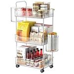 PKBD 3-Tier Storage Trolley Rolling Cart, Utility Cart Shelf Rack on Wheels Multi-purpose Shelving Organizer for Kitchen, Bathroom, Laundry Room & Dressers,Easy Assembly,Clear