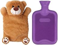 HomeTop Premium Classic Rubber Hot or Cold Water Bottle with Cute Stuffed Animal Cover (2 Liters, Purple)