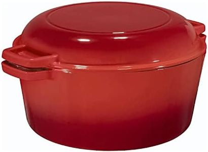 2 in 1 Enameled Cast Iron Double Dutch Oven & Skillet Lid, 5-Quart, Fire Red - Induction, Electric, Gas & In Oven Compatible