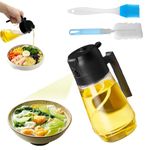 S.F.Pachira 2 in 1 Oil Dispenser and Sprayer, 470ml/16oz Oil Spray Bottle with Silicone Pastry Brush & Cleaning Brush, Glass Olive Oil Dispenser Bottle for Cooking, Kitchen, Salad, Barbecue (Black)