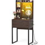 Besiost Small Vanity Desk with Hutch and Drawers, Makeup Vanity Desk with Charging Station, Vanity Table Dressing Table with LED Lights, Vanity Desk No Mirror for Girls Women, Black Walnut, 24"