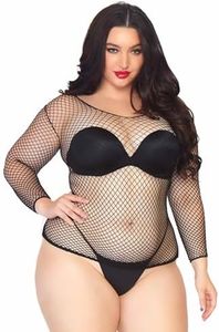 Leg Avenue Women's Long Sleeved Industrial Fishnet Shirt Lingerie, Black, 1X-2X US