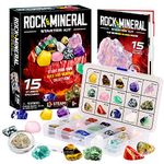 Dr. Daz 15 Rocks Collection Gemstone Collection 15 Big Rock Gem Mineral Kit for Kids Education Gift for Birthday Party & Classroom, Collection Box & Stone Educational Sheet Incldued