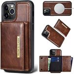 PULOKA Wallet Back Case - Compatible with iPhone 14 Pro - Vegan Leather Phone Cover - Detachable Card Holder Case with Kickstand - Shockproof, Anti Scratch & Raised Edges for Protection - Brown