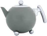 bredemeijer Bella Ronde Double Walled Teapot, 1.2-Liter Green Satin Finish with Chromium Accents