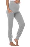 Shen&Qege Women's Maternity Pants Over The Belly Lounge Sweatpants Stretchy Comfy Pregnancy Trousers with Pockets (Light Gray, L)