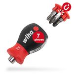 Wiha Stubby 3801-02 Magazine Bit Holder/Mini Screwdriver with 6 Bits in Handle/Magnetic Screwdriver with Phillips and Pozidriv Bits / 1/4 Inch