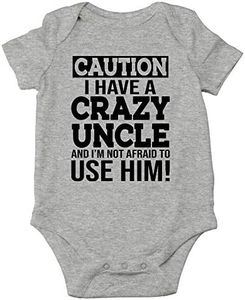 Caution I Have a Crazy Uncle Not Afraid to Use Him - Unique Babe Gift - Cute Infant One-Piece Baby Bodysuit, Heather Grey, New Born