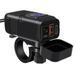 Beedove Motorcycle USB Charger, Type-C + USB Port, QC3.0 Quick Charge 12v USB Socket with Voltmeter Display and Switch, Waterproof Motorbike Phone Charger for Car/Boat/Camper/Van/Caravan