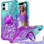 Unlicaku for iPhone 11 Case, with Ring Women Girls Bling Holographic Sparkle Glitter Cute Case, Diamond Ring Protective Phone Case for iPhone 11 - Purple