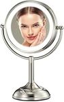 Professional 8.5" Large Lighted Makeup Mirror Updated with 3 Color Lights, 1X/10X Magnifying Swivel Vanity Mirror with 48 Premium LED Lights, Brightness Dimmable Cosmetic Mirror, Senior Pearl Nickel