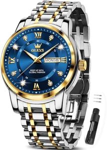 OLEVS Men's Watch Gold and Blue Mens Watches Luxury Dress Watches for Men Classic Two Tone Male Wrist Analog Quartz Watch Man Waterproof Stainless Steel Reloj para Hombre