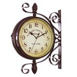 Double Sided Clock, Vintage Station Clock Metal Corner Clock Hanging Garden Clock for Wall Home Decor No Battery, Outdoor Clocks