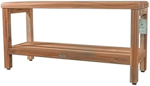 EcoDecors Eleganto 35 Inch Natural Color Waterproof Teak Wood Shower Bench Stool Seat Chair for Inside Shower Storage Shelf Provides Safety, Storage, and Organization for Bathroom Accessories