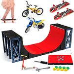 Cs Cosddi Half Pipe Skateboard Ramps Set,Bigger Fingerboard Skatepark Deck,Finger Skate Park Toy With Fingerboard Ramps,Skateboards,Finger Scooter,Finger Bike & Motorcycle For Adults Kids Gifts( Red)