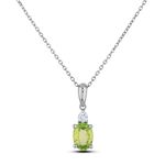 10K Yellow Gold 6x4mm Oval Cut Peridot & 1/20 Ct Diamond Topped Pendant Necklace (H-I Color, SI2-I1 Clarity) - 18” Rolo Chain - August