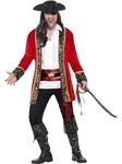 Smiffys Men's Pirate Captain Costume, Jacket, Shirt and Waist sash, Pirate, Serious Fun, Size L, 24464, Red, XXL - US Size 50"-52"