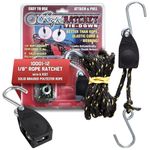 Rope Ratchet 1/8" Hanger Rope Tie Down with 6' Solid Braided Polypropylene, Ideal for Kayak, Canoe, Tent, Grow Lights, Canopy, Outdoor Gear, 75 lbs Capacity