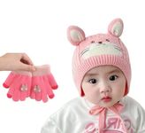 REFFER Baby Winter caps Unisex Beanie fit for 6 Months to 3 Years Old Toddler Baby Winter Caps for Kids Boy's and Girl's Free Size (Pink caps + Gloves Set 1 to 3 Years)