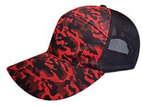 teknik Military Camouflage Casual Baseball Trucker Cap Half Net Mesh Free Size (Rebel Red)