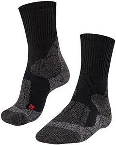 FALKE Women's TK1 Adventure Hiking Socks, Mid Calf, Thick Padding, Athletic Sock, Breathable Quick Dry, Merino Wool, Black (Black-Mix 3010), 9.5-10.5, 1 Pair